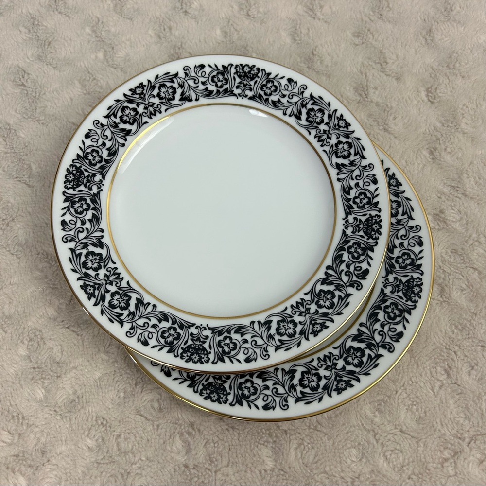 Style House Fine China Avalon Bread & Butter Plate Black White Gold Floral MCM